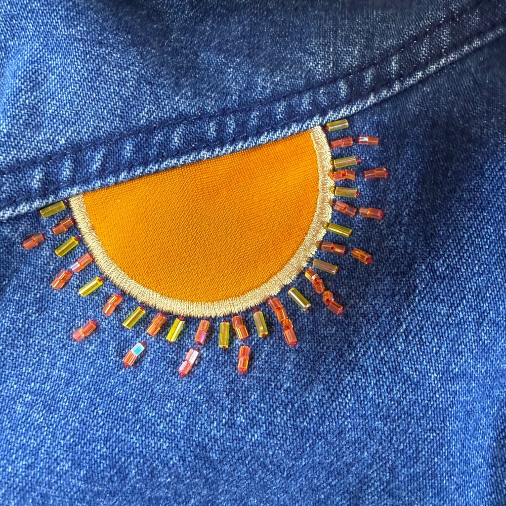 Vintage I Love Jesus Embroidered Denim Jacket Blue Pink Snaps Butterfly Sun - Picture 5 of 16
